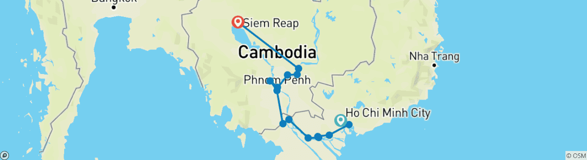 Image d'une carte montrant l'itinéraire du circuit