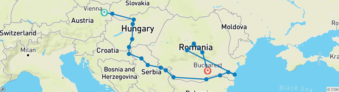 Carte du circuit Découverte du Bas-Danube avec Vienne et la Transylvanie 2027