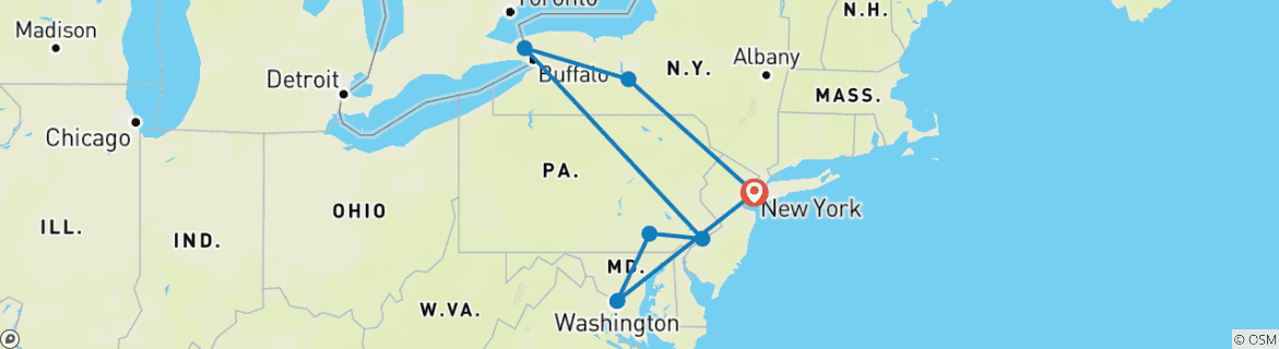 Image d'une carte montrant l'itinéraire du circuit