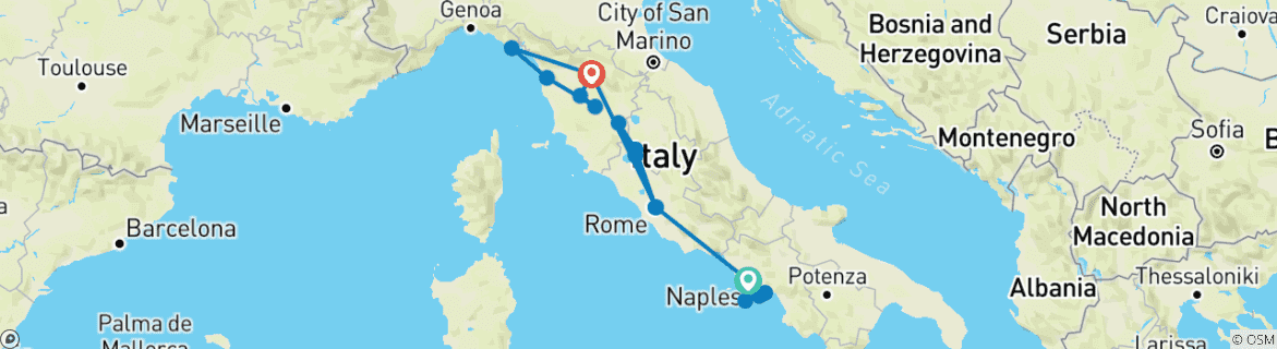 Foto van een kaart met de route van de rondreis