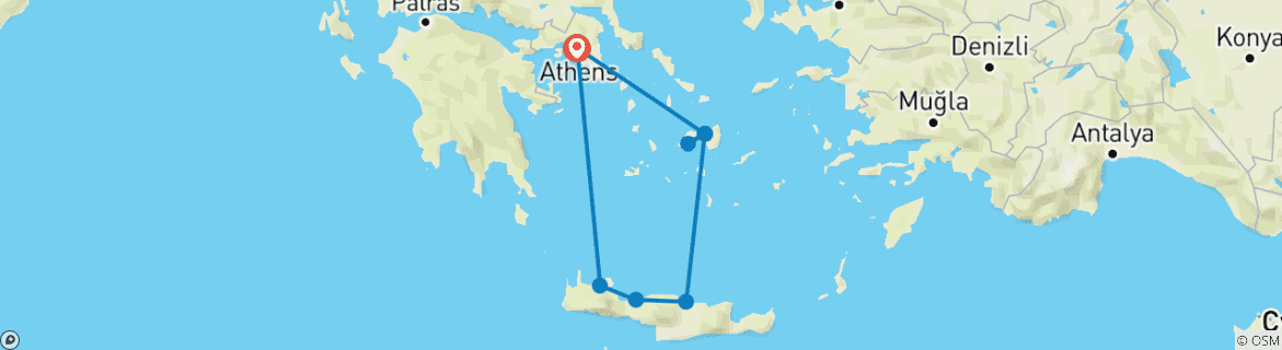 Carte du circuit Les joyaux de la Grèce : Athènes, Naxos et la Crète (2026)