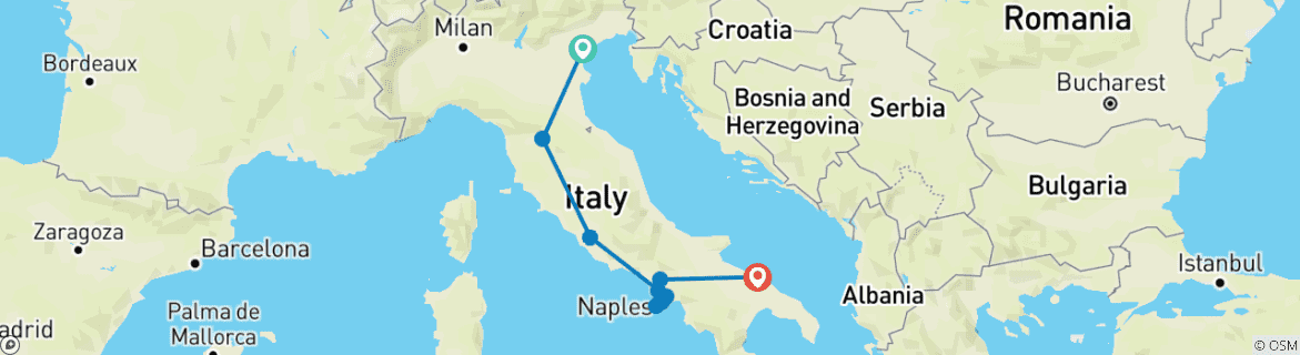 Foto van een kaart met de route van de rondreis