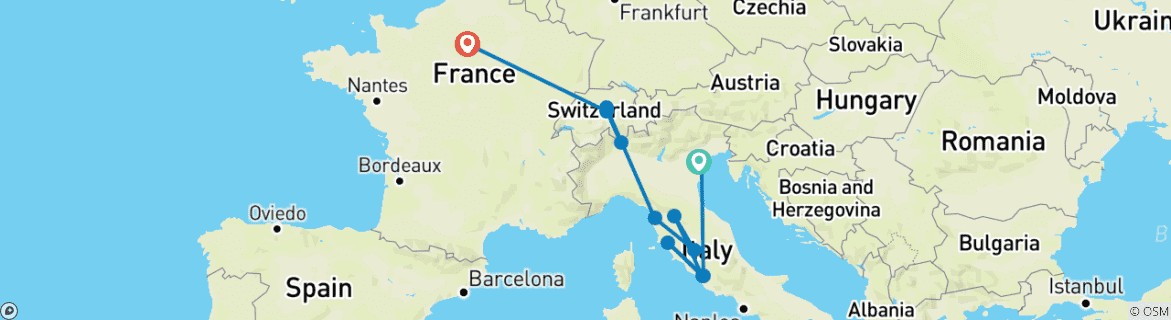 Carte du circuit Rêve européen (classique, été, 10 jours)