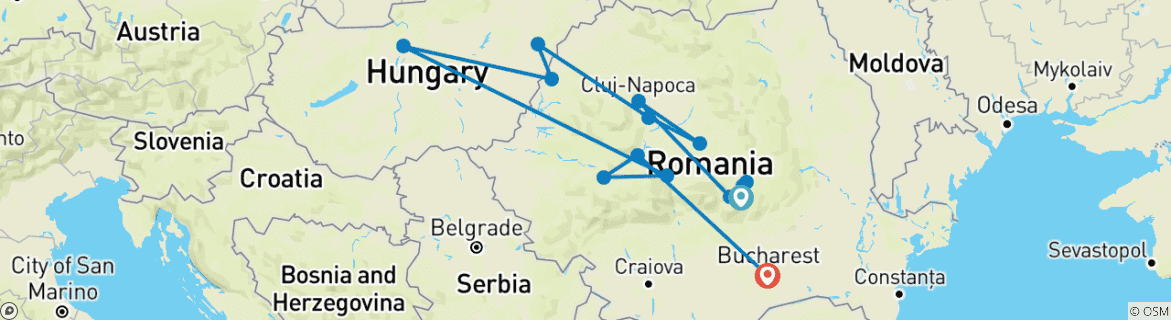 Karte mit der Reiseroute