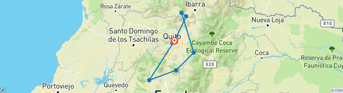 Image d'une carte montrant l'itinéraire du circuit