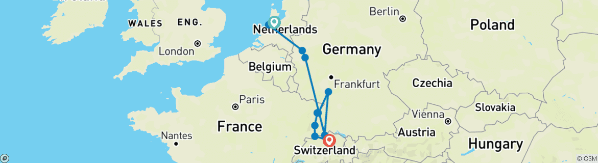 Foto van een kaart met de route van de rondreis