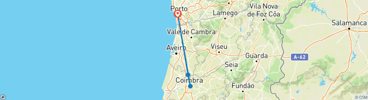 Foto van een kaart met de route van de rondreis