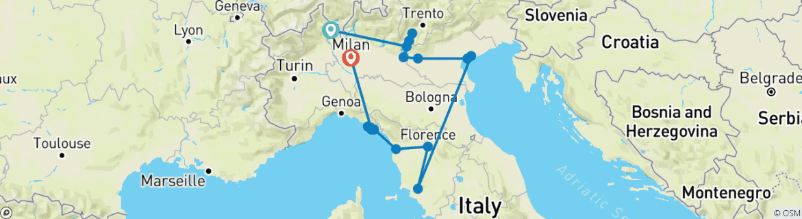 Foto van een kaart met de route van de rondreis