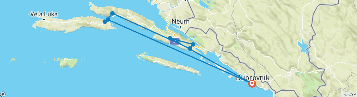Carte du circuit Peljesac : entre les vignobles et la mer
