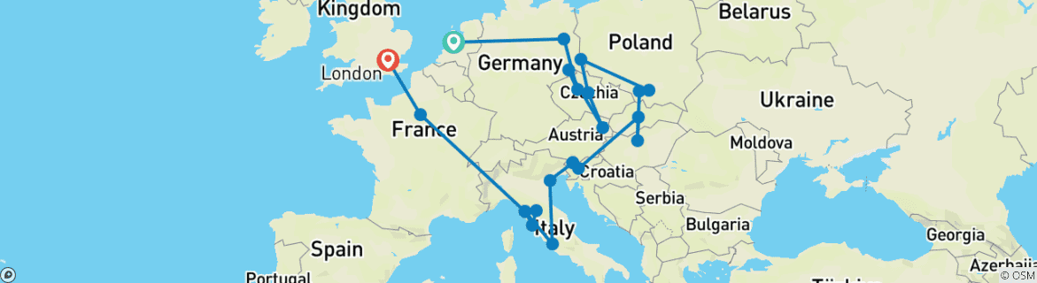 Image d'une carte montrant l'itinéraire du circuit