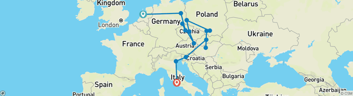 Foto van een kaart met de route van de rondreis