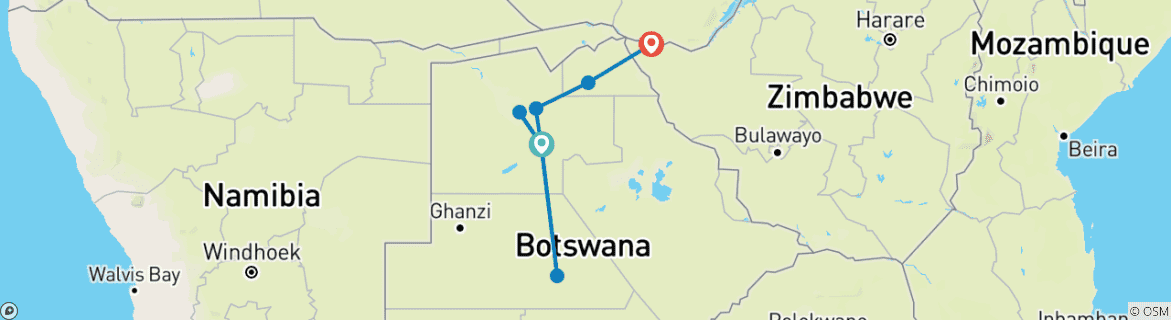 Map of Botswana Leopard Trail & Kalahari