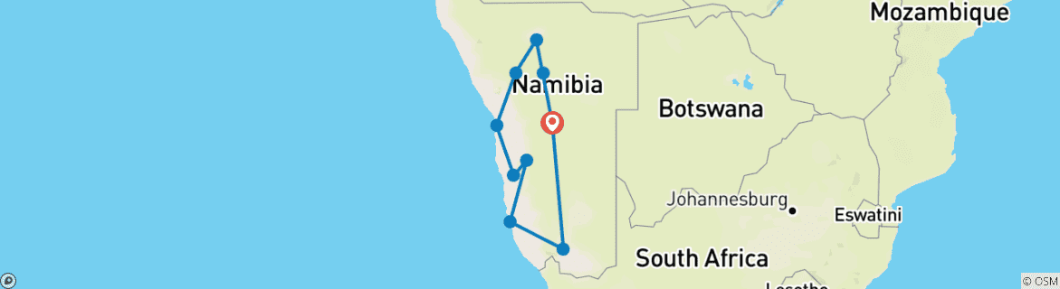 Karte von Namibia Mietwagen-Rundreise mit Allrad