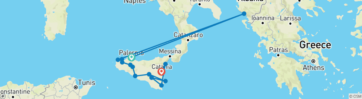 Image d'une carte montrant l'itinéraire du circuit