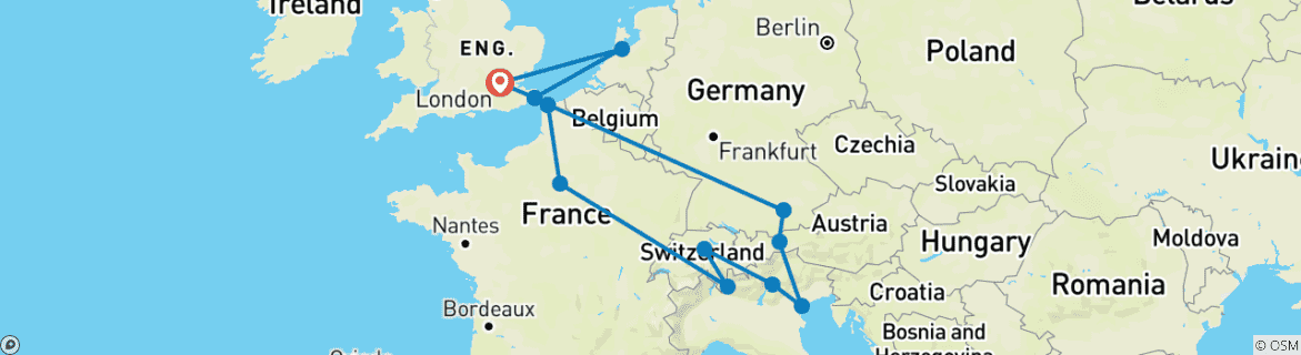 Carte du circuit Horizon européen (Plus, Été (à partir de mars 26), Départ Londres, Classique)