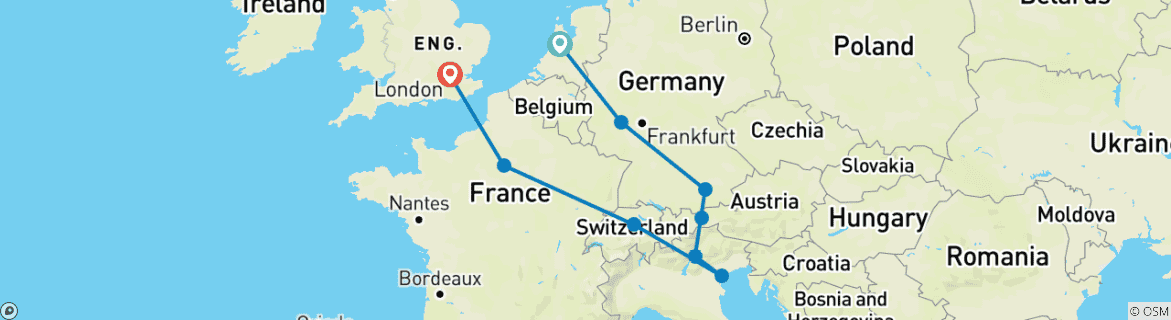 Image d'une carte montrant l'itinéraire du circuit