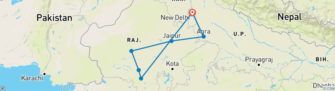 Karte mit der Reiseroute