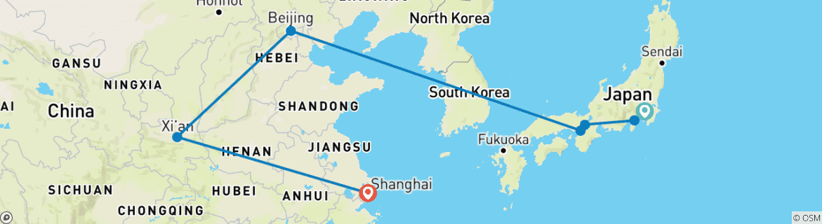 Foto van een kaart met de route van de rondreis