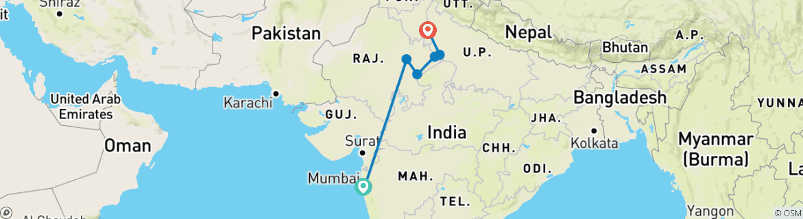 Image d'une carte montrant l'itinéraire du circuit