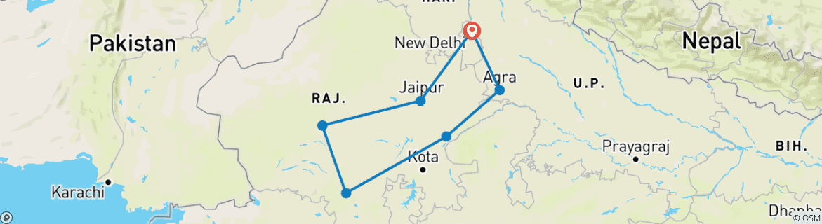 Karte mit der Reiseroute