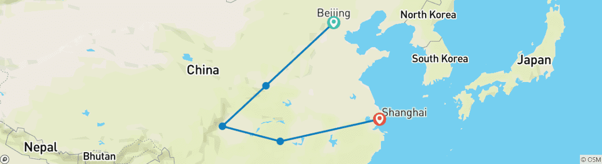 Mapa de 14D Excursión en Grupo Reducido a los Pandas Gigantes y las Montañas Avatar de Zhangjiajie