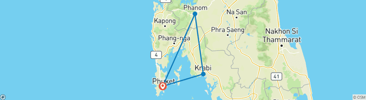 Carte du circuit VOYAGES PRIVÉS DANS LE SUD DE LA THAÏLANDE 7 JOURS / 6 NUITS