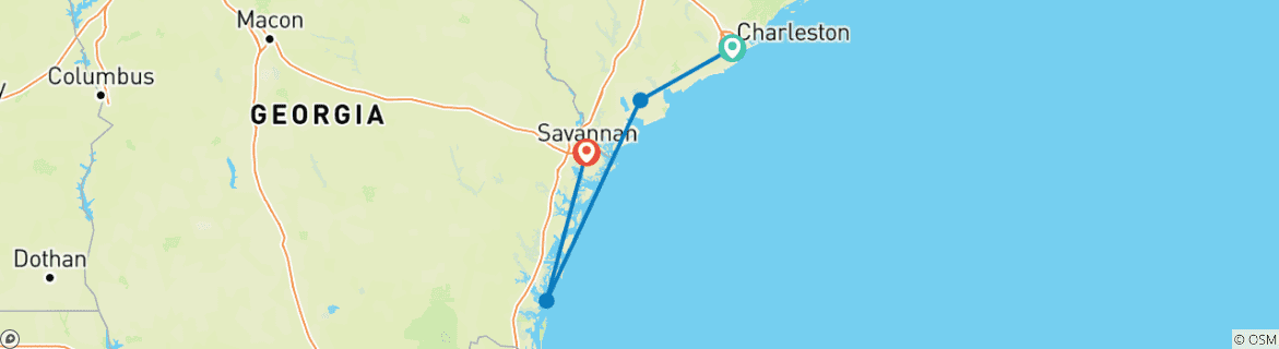 Carte du circuit Charmes du Sud (from Charleston to Savannah)