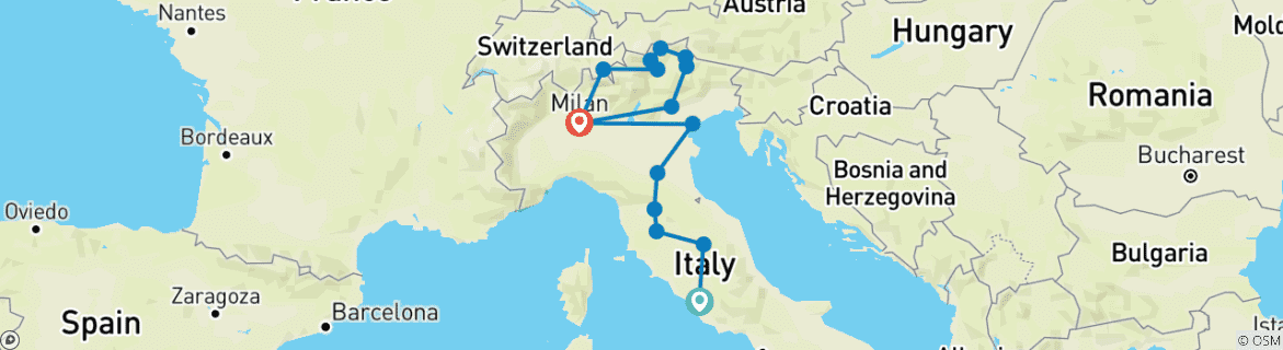 Image d'une carte montrant l'itinéraire du circuit
