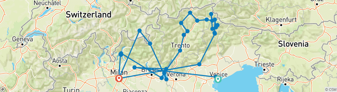 Image d'une carte montrant l'itinéraire du circuit