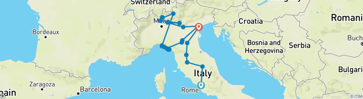 Image d'une carte montrant l'itinéraire du circuit