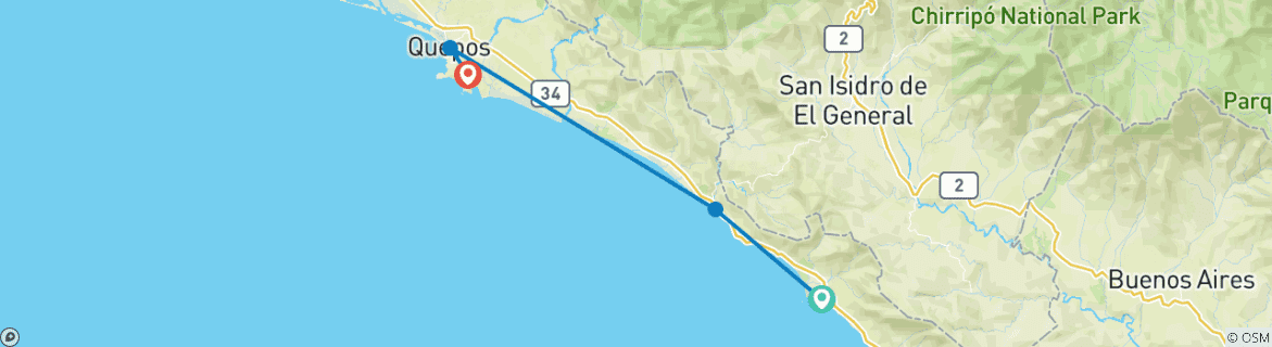 Carte du circuit Aventure aux chutes d'eau de Nauyaca en formule tout compris