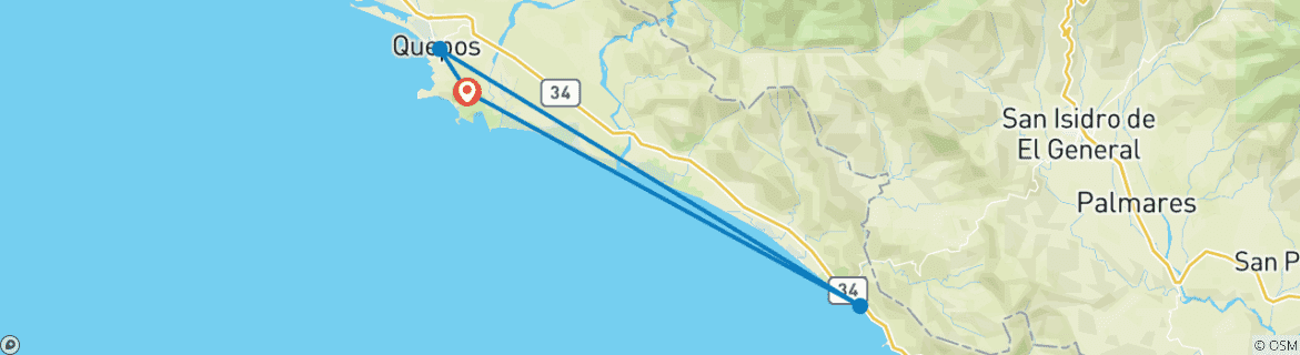 Carte du circuit Aventure aux chutes d'eau de Nauyaca en formule tout compris