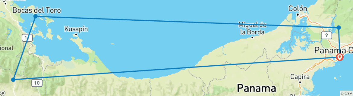 Carte du circuit Circuit de 8 jours à Panama City, plages et montagnes
