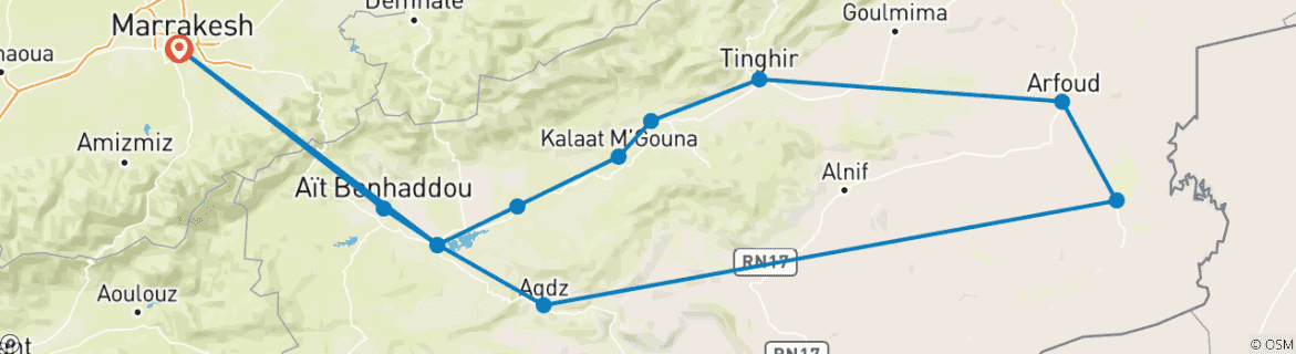 Karte von Das "Atlas & Oasis" Öko-Abenteuer 7 Tage