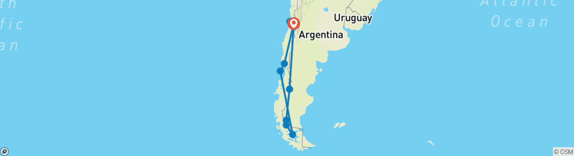 Carte du circuit Chili - de l'Atacama à la Patagonie