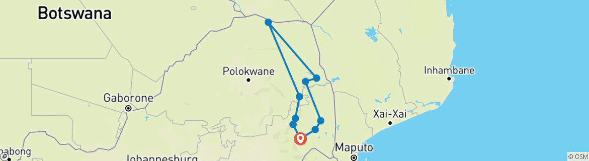 Carte du circuit Expédition de 7 jours au Kruger : Expédition du nord au sud