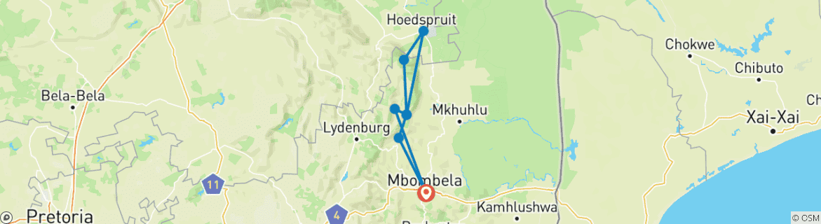 Foto van een kaart met de route van de rondreis