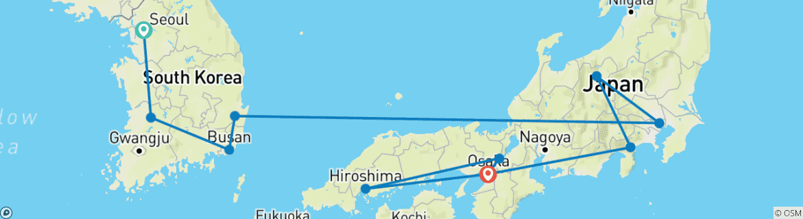 Carte du circuit Corée du Sud + Japon Aventure 26 jours