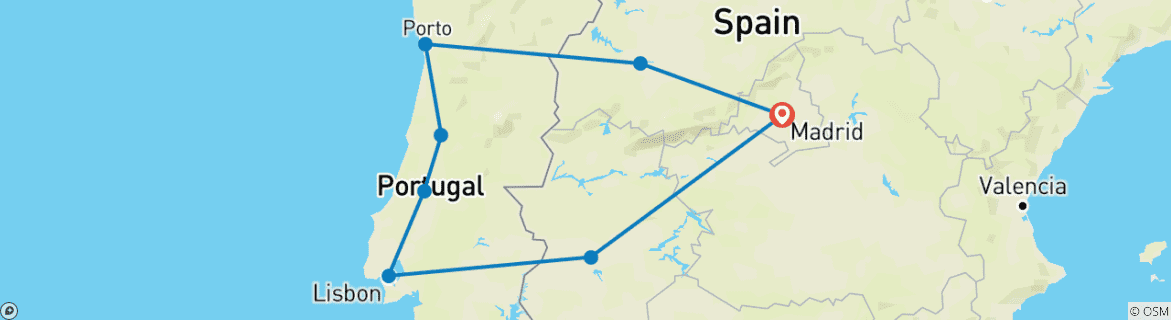 Image of a map showing the route of the tour