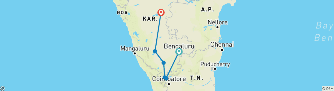 Foto van een kaart met de route van de rondreis