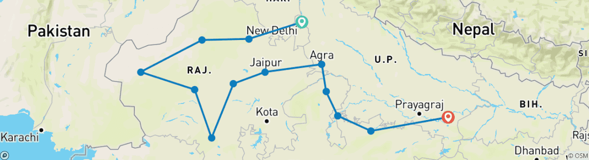 Foto van een kaart met de route van de rondreis