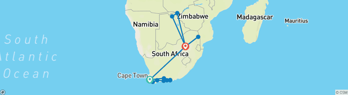 Image of a map showing the route of the tour