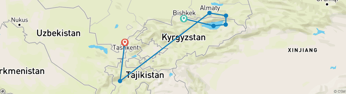 Carte du circuit Voyages : Au cœur des Stans National Geographic Journeys