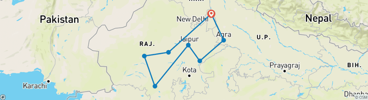 Foto van een kaart met de route van de rondreis