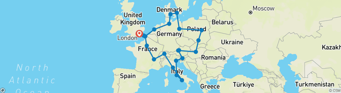 Carte du circuit Visions d'Europe (Start Amsterdam)