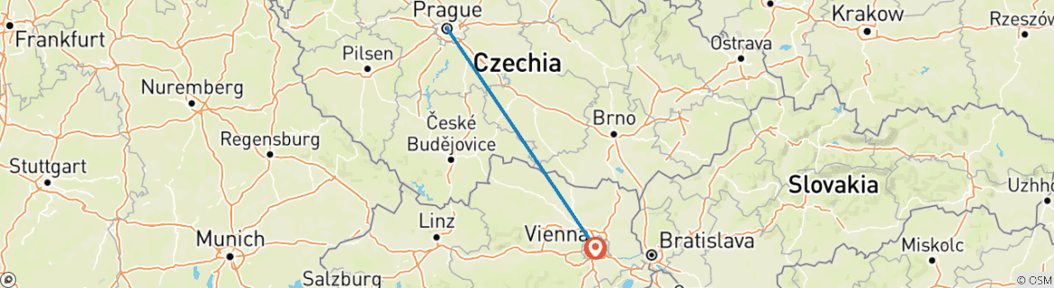 Carte du circuit 7 jours Prague et Vienne en train