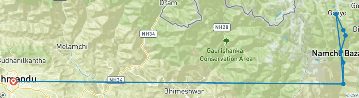 Mapa de Gokyo Renjola pass Circuit Trek 14 Días