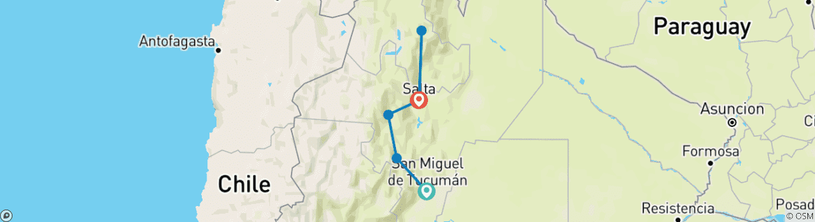 Foto van een kaart met de route van de rondreis