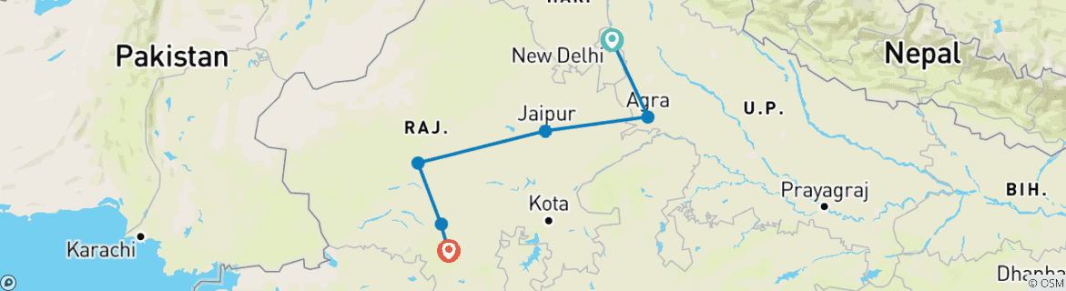 Karte mit der Reiseroute