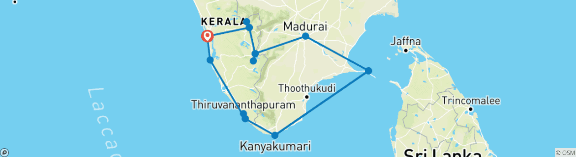 Image of a map showing the route of the tour